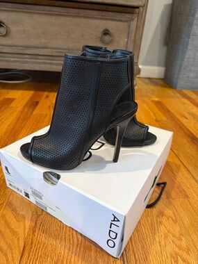 ALDO Black Perforated Peep-Toe Stiletto Booties